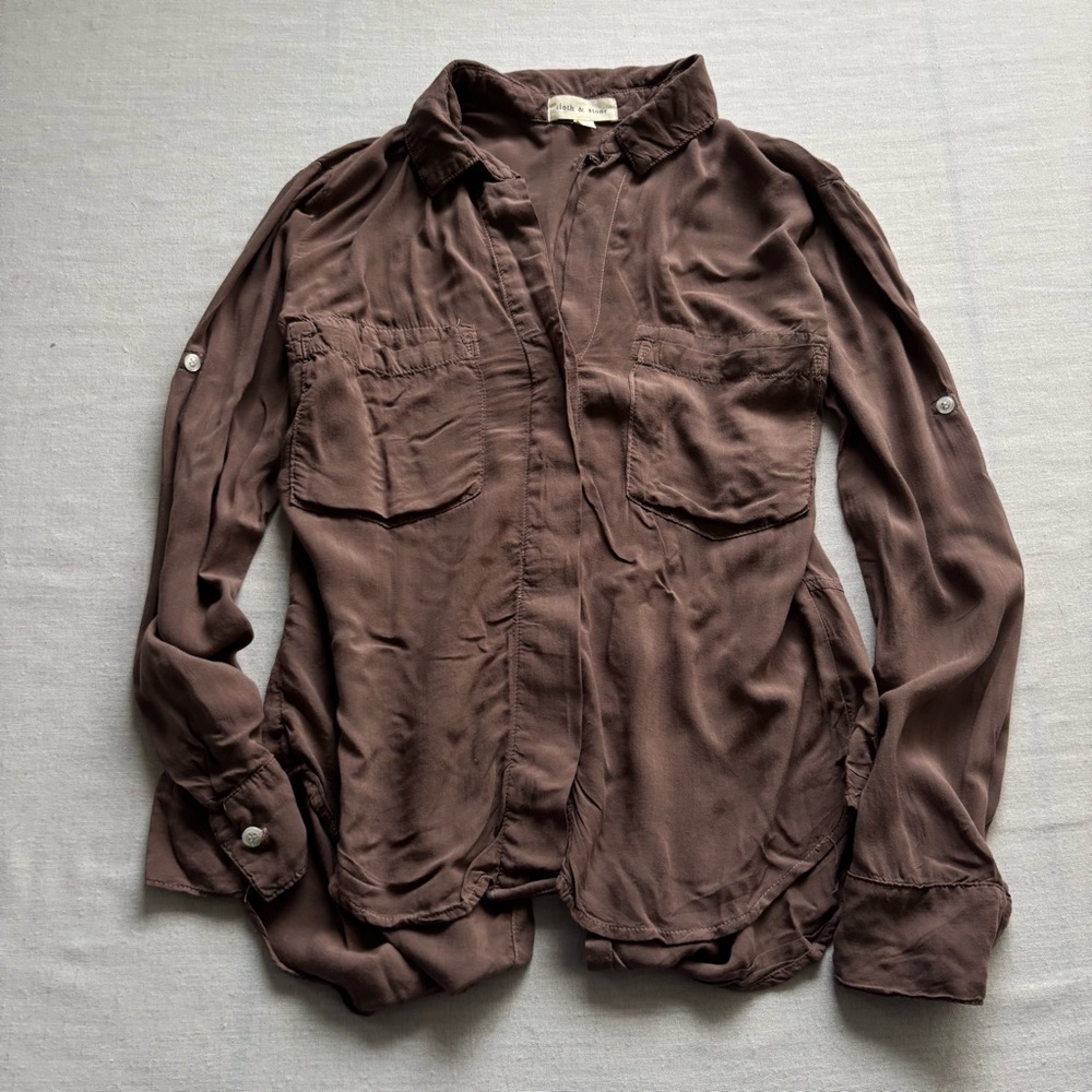 Anthropologie Cloth & Stone Brown Flowy Button Up Slit Back Top XS